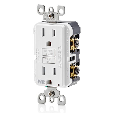 Leviton GFCI Receptacle, 15A, 125Vac, 5-15R, White GFWT1-W